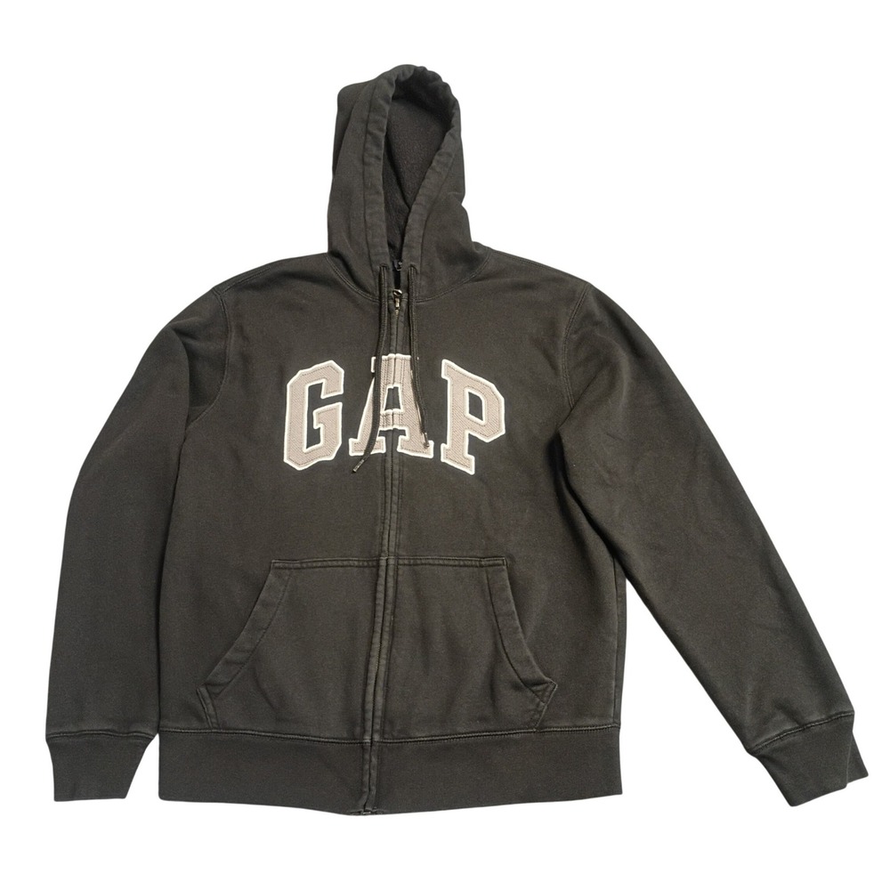 Gap Full Zip Hoodie Mens Small Dark Grey Arch Logo Fleece Sweatshirt